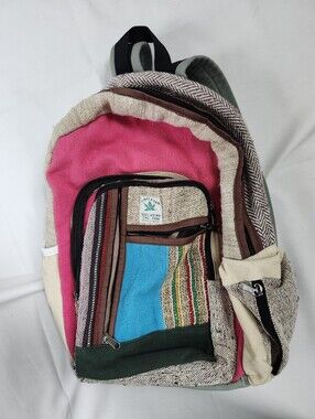 Karma Nepal Crafts Hemp Patchwork Backpack NWOT Large Boho Sustainable Himalayan